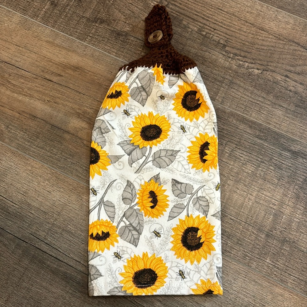 Homemade Crochet Decorative Towel Sunflower and Honeybees